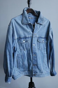 Valentino Blue Wash Denim Studded Jacket Size 48 IT - Picture 1 of 13