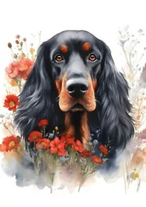 GORDON SETTER & FLOWERS LOVELY DOG GREETINGS NOTE CARD - Picture 1 of 1