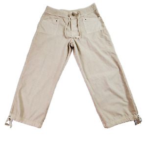 Fresh Produce USA Crop Pants Womens Small Tan Khaki Snap Buttons Drawstring Boho