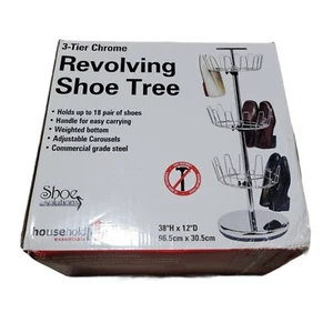 3-Tier Chrome Revolving Shoe Tree Organizer Rack 18 Pair of Shoes - Picture 1 of 9