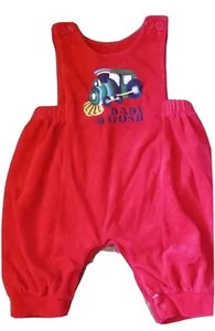 Vtg. OshKosh Baby B'gosh 6-9 Mo. OVERALLS Velour Red Train USA Cott/Poly 1980s - Picture 1 of 4
