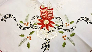 Urlaub bestickt Weihnachten rot Kerze Stickerei Tischdecke Stoff 51" Quadrat - Bild 1 von 5