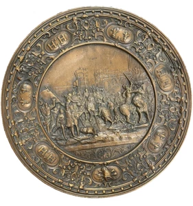 Vintage Cast iron Bronze Battle of Lützen Plaque Charger Plate 12.5” - Picture 1 of 8
