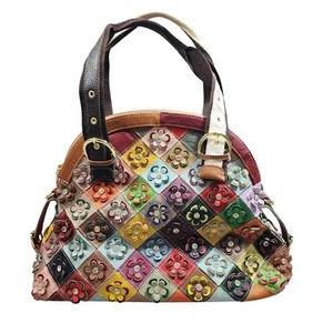 Große mehrfarbige Echtleder 3D Blumen Streifen Handtasche Chaos Elcie - Bild 1 von 21