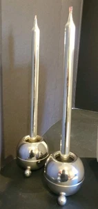 Par de velas de vidrio de mercurio MCM con soportes de orbe de bola cromados esfera de vela Nelson 1954 - Imagen 1 de 18