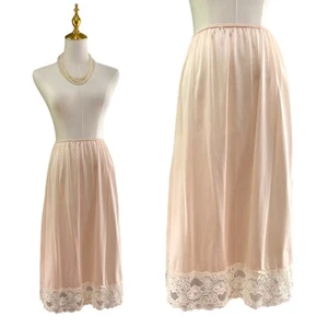Vintage 70s Coquette Blush Pink Ivory Floral Lace Hem Half Slip Skirt Size M - Picture 1 of 12