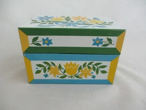 Vintage Syndicate MFG Co Metal Tin Recipe Box Yellow & Blue Flowers - Picture 1 of 7
