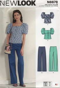 New Look Sewing Pattern 6678 Square Neck Top with Puff Sleeves Trousers Sz 6-18 - Picture 1 of 13