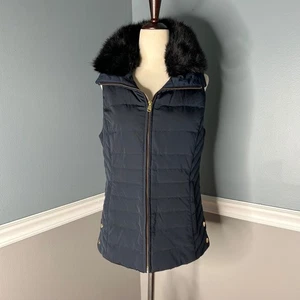 Talbots XS down Puffer Vest Faux Fur Collar Sleeveless Winter Outerwear layering - Picture 1 of 9