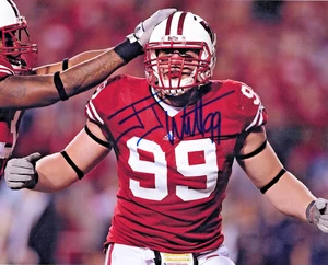 J J Watt Wisconsin Badgers Texans handsigniertes signed 8x10 Foto NM COA - Bild 1 von 2