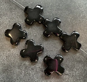 Beads 6 Black Stone Mission Crosses 1 1/4" for Crafting/Jewelry Making - Picture 1 of 12