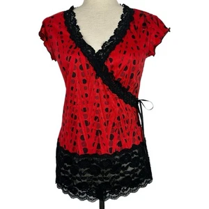 Vintage Y2K Red Polka Dot Top Black Lace Whimsigoth 90s Grunge Sirene Vamp Club - Bild 1 von 15
