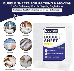 12x12 Pre-Cut Bubble Cushioning Wrap - Packing Sheets for Shipping - Made in USA - Picture 1 of 42
