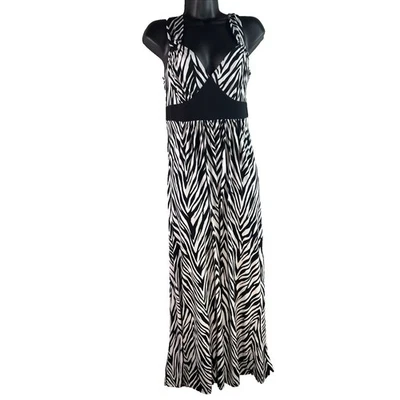 Tiana Women's Zebra Print Maxi Dress Halter Neck Sleeveless Empire Waist size M - Image 1 of 4
