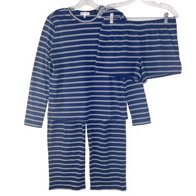 NUEVO SIN ETIQUETAS PIJAMAS LAKE Azul Marino Rayas Algodón Pima Conjunto de 3 Piezas Talla PEQUEÑA Ultra Suave Foto 1 de 4
