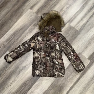 Mossy Oak Camo Girls Puffer Jacket Size M 8 Detachable Hood With Pockets - Picture 1 of 8