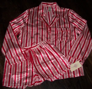 NWT In Bloom by Jonquil RED/WHITE CANDY CANE STRIPE SATIN Pajama Shorts Set L - Picture 1 of 3