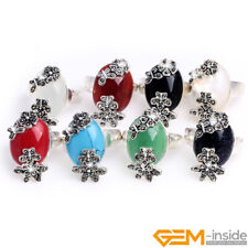 Natural Gemstone Charms Rings Silver Marcasite Women Jewelry US Size #7-#9 Gift