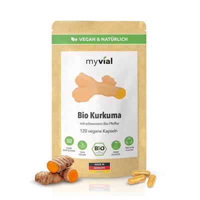 Kurkuma Curcuma 120 Kapseln Bio vegan + Piperin Pfeffer Curcumin hochdosiert - Bild 1 von 4