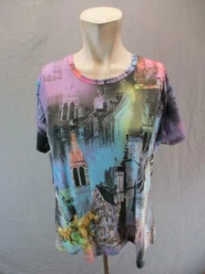 NWT Viktoriya Bogova Size L Women Multicolor Short Sleeve Cotton T-Shirt 6Y346 - Picture 1 of 8