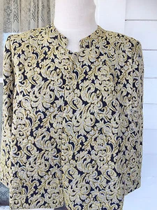 Vintage 1960s Gold Lame & Black Floral Cropped Short Evening Jacket Medium - Picture 1 of 9
