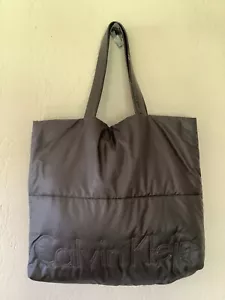 Calvin Klein Black Puffy Tote Bag Quilted Large Magnetic Closure RARE - Picture 1 of 9