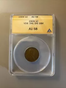 1909 VDB Lincoln Cent DDO ANACS AU58 - Picture 1 of 4