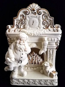 Santa by the Fireplace with Gold Trim, Ceramic, 8.5" x 5.75" - Picture 1 of 5