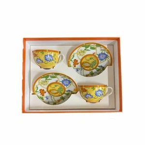 Hermes La Siesta Tea Cup and Saucer 2 set porcelain coffee yellow flower 040 - Picture 1 of 10