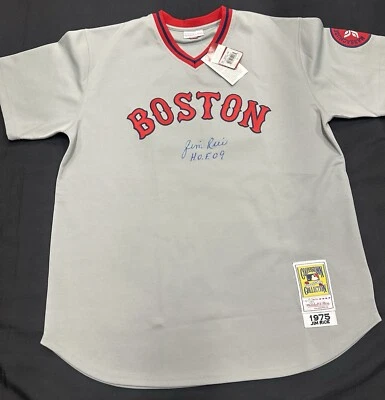 Camiseta deportiva firmada por Jim Rice HOF 2009 auténtica de los Medias Rojas Mitchell Ness MLB Holo Foto 1 de 4