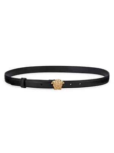 Cinturón Delgado de Cuero Versace NEGRO/DORADO LA Medusa Talla 80 cm/32 pulgadas*$425*NUEVO CON ETIQUETAS - Imagen 1 de 16