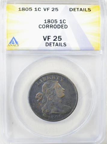 1805 Draped Bust Large Cent 1c - ANACS VF25 Details - Pretty Coin! Cover