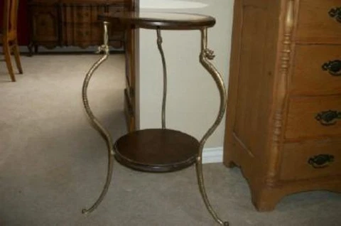 MARBLE BRASS TABLE PLANT STAND SERPENT STARBURST LEGS 2 TIER VICTORIAN STYLE Cover