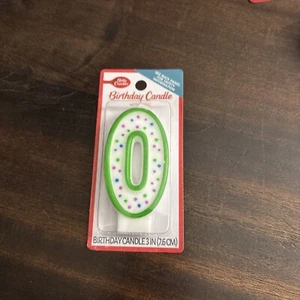 Betty Crocker Numeral Birthday Candle Number 0 White Green Polka Dot 3" New - Picture 1 of 2