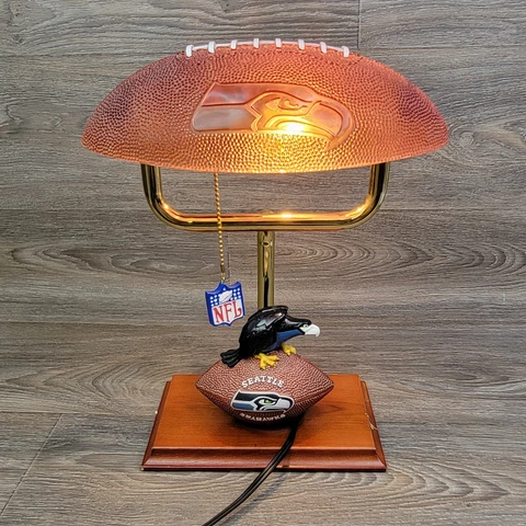 Vintage Seattle Seahawks Wilson NFL Football Desk Light lamp RARE FIND Glass Cover