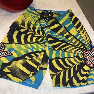 Pantalones cortos de natación FOX Racing para hombre talla 28 bolsillo elástico amarillo verde negro Foto 1 de 4