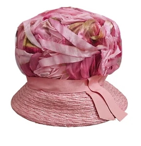 Vintage 1960s Pink Straw & Tulle Flowers Hat Angel Designs - Picture 1 of 7