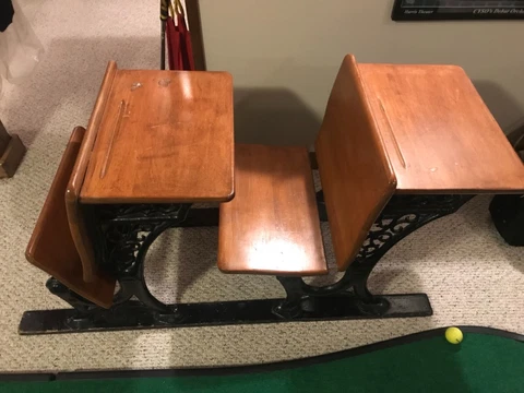 Antique Cast Iron & Wood School Desk RARE double seat Pick Up Only 60422 Chicago Cover