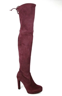 $865 Stuart Weitzman Plathighland Bordeaux Suede Over-the-knee Platform Boot - Image 1 of 4