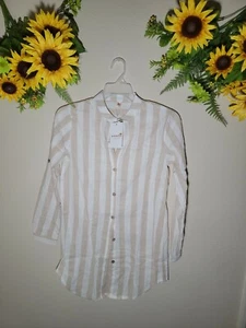 NWT Mokingtop Women’s Long Sleeve button shirt size XL Ivory/Beige K0209 - Picture 1 of 4