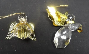 2 Vintage Acrylic Angels w/Gold Metallic Wings Christmas Ornaments 2 1/2" & 3" - Picture 1 of 3