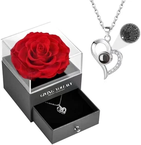 Valentinstag Geschenke für Frauen Mama Freundin Forever - Rosenblumen mit Halskette - Bild 1 von 5