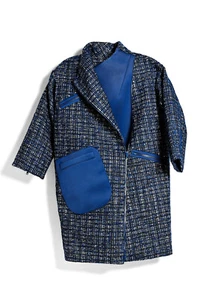 NWT JOE FRESH boucle blue neoprene black white jacket cocoon coat oversized 6 8  - Picture 1 of 12