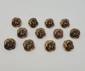 12 pcs Antique Gold Rose Head Molded Plastic Craft Sewing Shank Buttons VTG - Picture 1 of 2