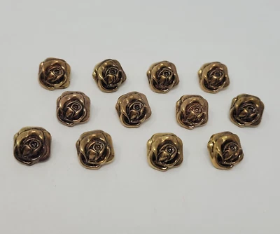 12 pcs Antique Gold Rose Head Molded Plastic Craft Sewing Shank Buttons VTG - Image 1 of 2