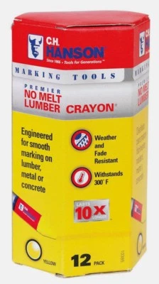 12 C.H. Hanson No Melt YELLOW Lumber Crayon 4.5"  Marking Tool Weather Resistant - Image 1 of 2
