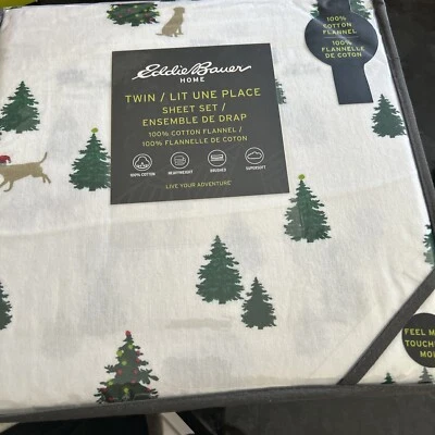 Eddie Bauer Twin Sheet Set Golden Retrievers Trees Cotton Flannel Brushed X Soft - Image 1 of 4