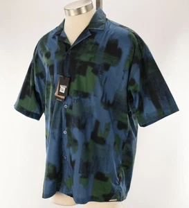 HUGO BOSS Blue Green DREW Relaxed Fit Short Sleeve Cotton Camp Shirt MEDIUM NWT - Picture 1 of 2