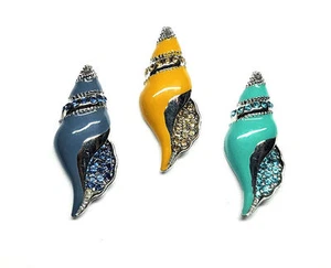 Turquoise Blue Yellow Enamel Glass Rhinestone Silver Shell Focal Charms - Picture 1 of 1