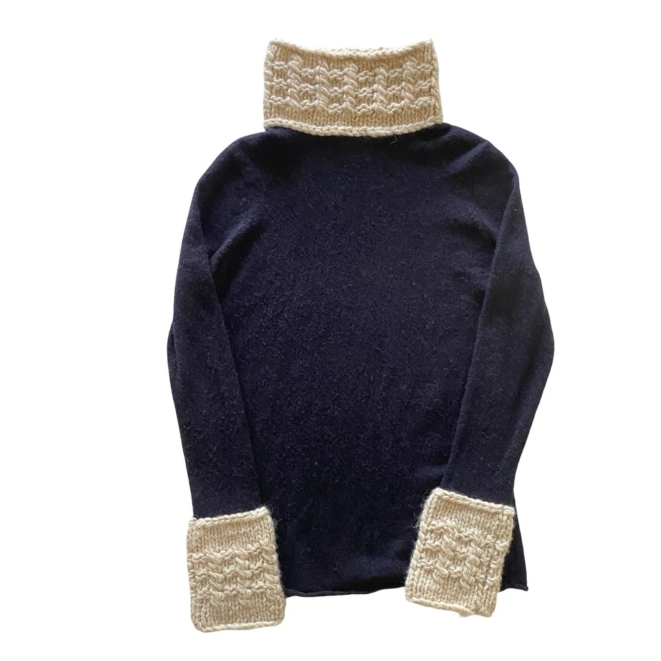 Tory Burch Alpaca Wool Blend Sweater M Navy Beige Knit Cuffs Collar Deadstock - Image 1 of 4